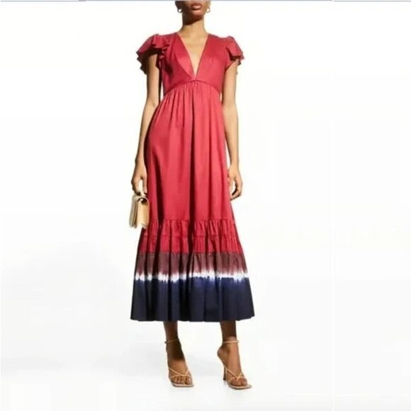 NWT SACHIN + BABI Dress Paloma Rose Midi Dress Pockets Red Blue Ombre Tie Dye 8 - Picture 1 of 10